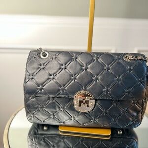 Metrocity Quilted Black Leather Shoulder Bag with Silver Turn-Lock
